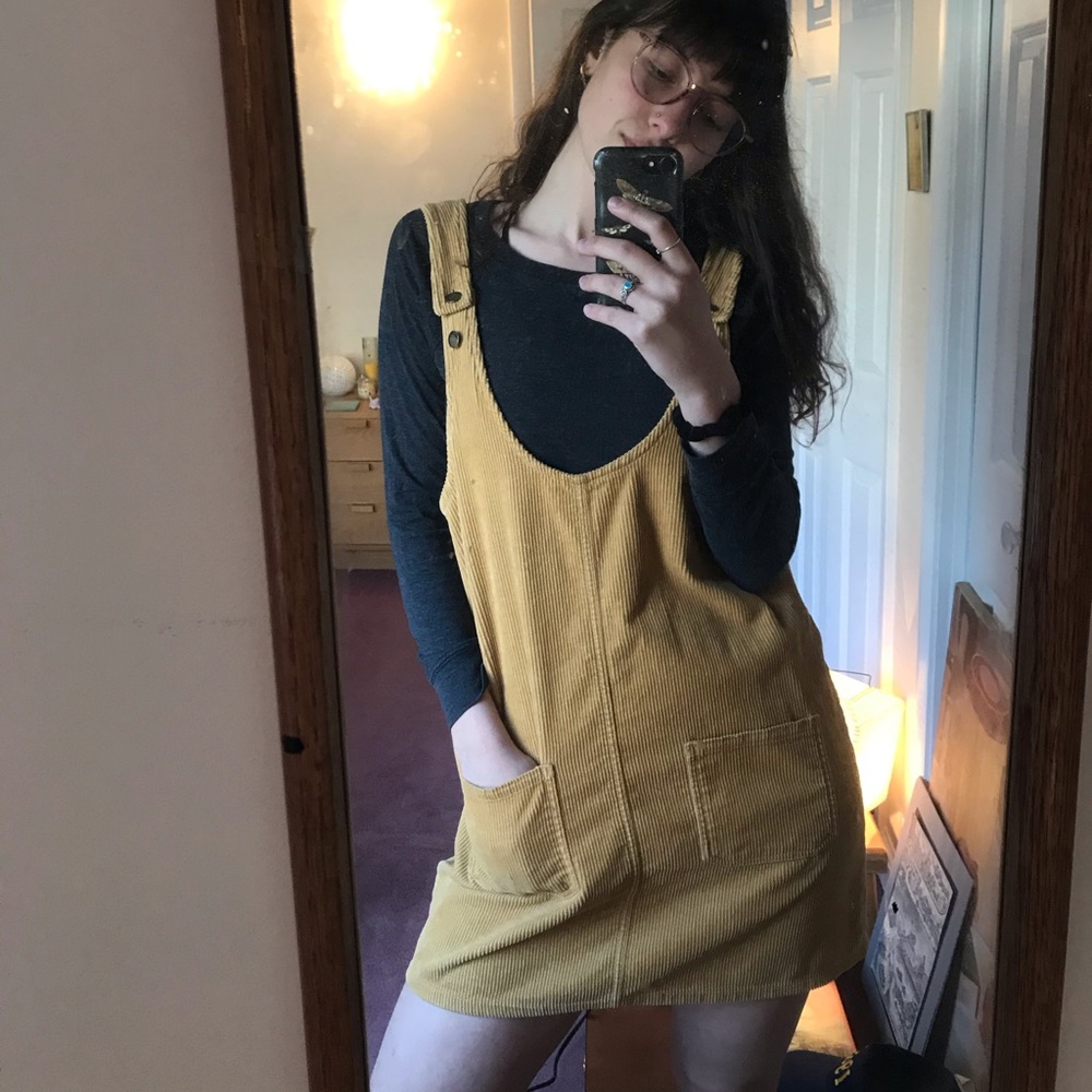 Adorable mustard corduroy jumper dress!